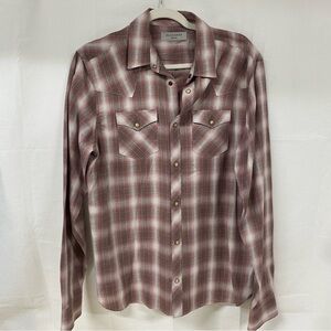 AllSaints Women’s Plaid Button Down Shirt Medium Western Snap Front Mauve Pink